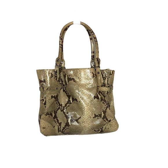 Forth & Towne Snakeskin Print Leather Satchel Purse with Silver Hardware - Picture 2 of 12